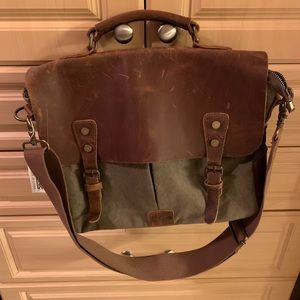 Men's Vintage Canvas Leather Satchel School Military Shoulder/Travel Bag